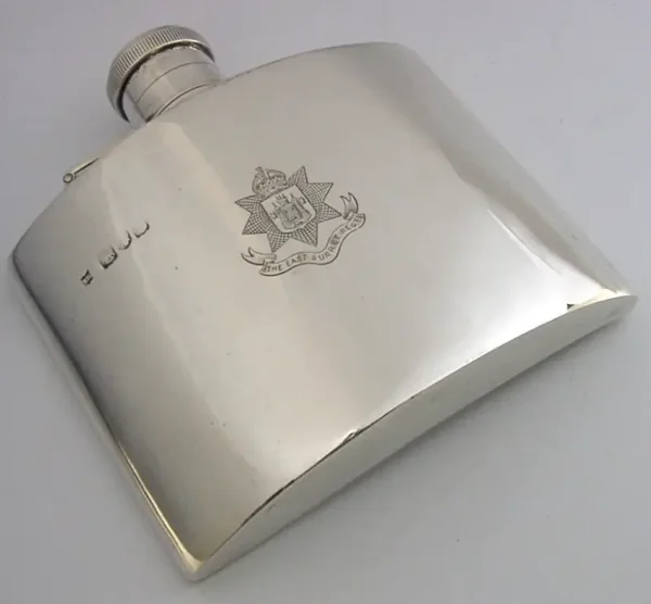 MILITARY EAST SURREY REGIMENT STERLING SILVER HIP FLASK 1896 BOER WAR ERA