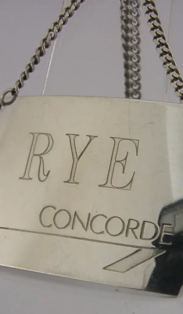 CONCORDE AIRCRAFT STERLING SILVER RYE DECANTER BOTTLE WINE LABEL 1986