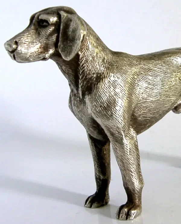 SILVER PLATED LABRADOR DOG DESK FIGURE c1950s ANIMAL 368g SHOOTING