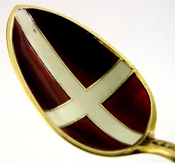 DANISH STERLING SILVER ENAMEL FLAG SOUVENIR SPOON MARIUS HAMMER c1910 ANTIQUE