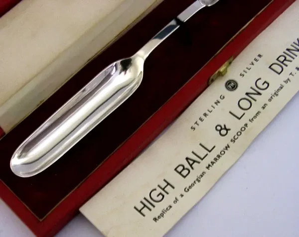 CASED STERLING SILVER MARROW SCOOP COCKTAIL MIXER MAKING TOOL 1984