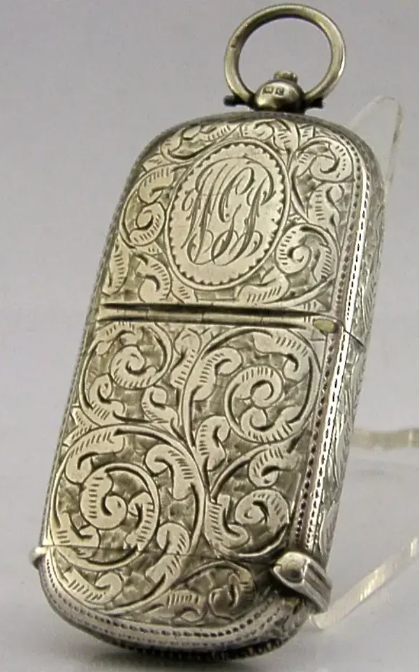 RARE ANTIQUE STERLING SILVER COMBINATION VESTA CASE SOVEREIGN CASE 1902