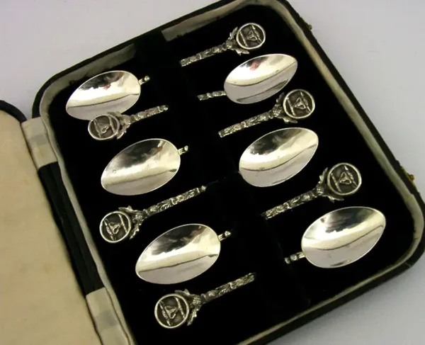 SCOTTISH SOLID STERLING SILVER HIGHLAND CATTLE SPOONS 1955 ARTS & CRAFTS