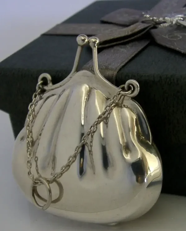NOVELTY ENGLISH STERLING SILVER PURSE HAND BAG BOX 2002 MINT BOXED