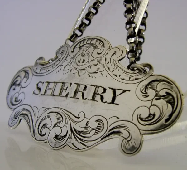 1856 VICTORIAN BIRMINGHAM STERLING SILVER SHERRY WINE DECANTER LABEL