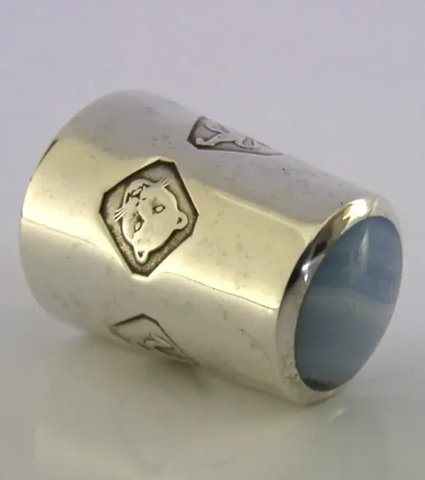 BEAUTIFUL STERLING SILVER BLUE AGATE SEWING THIMBLE 1998 NEEDLEWORK DSW