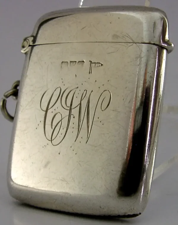 ENGLISH EDWARDIAN CHESTER STERLING SILVER 'CJW' VESTA MATCH CASE 1908 ANTIQUE