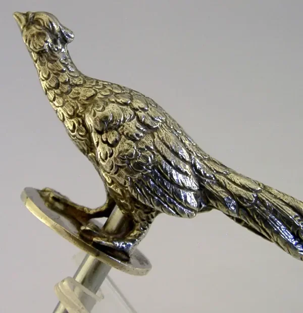 ENGLISH STERLING SILVER PHEASANT CORKSCREW 1961 HUNTING SHOOTING 52g ANIMAL