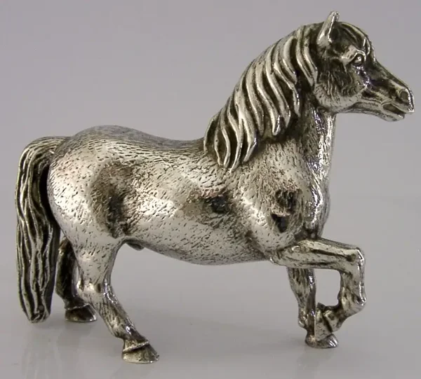 QUALITY ENGLISH SILVER PLATED PONY HORSE DESK TABLE FIGURE c1950s ANIMAL 566g