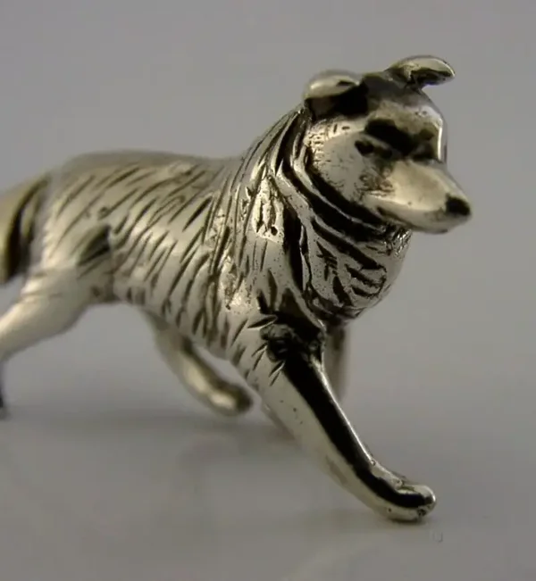 UNUSUAL SOLID SILVER COLLIE DOG ANIMAL FIGURE LONDON 1983