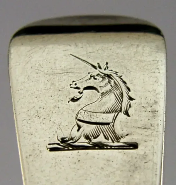 ENGLISH VICTORIAN SOLID STERLING SILVER UNICORN CRESTED FORK 1840 ANTIQUE
