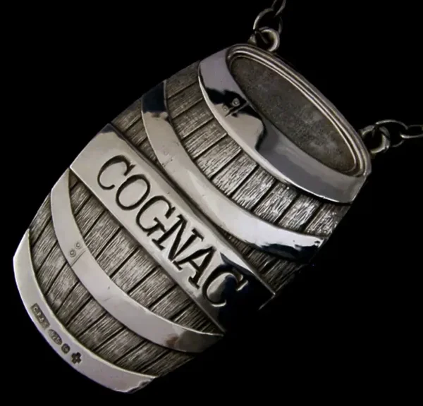 ENGLISH SOLID STERLING SILVER COGNAC DECANTER WINE LABEL 2000 BARWARE CASED
