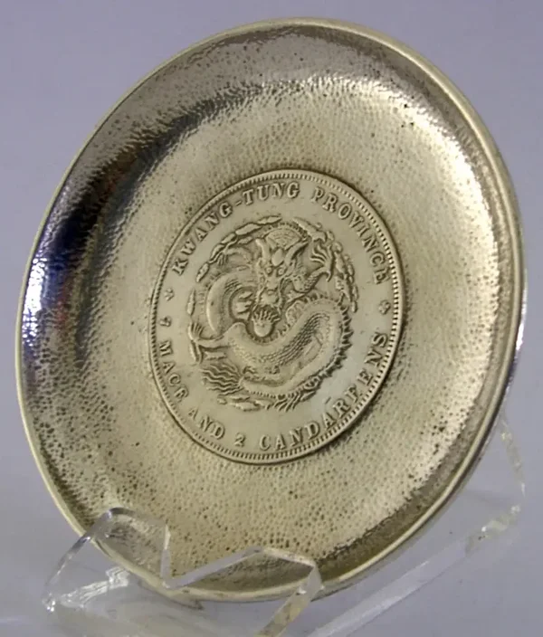 RARE CHINESE EXPORT STERLING SILVER COIN DISH c1900's ZEE WO 52g