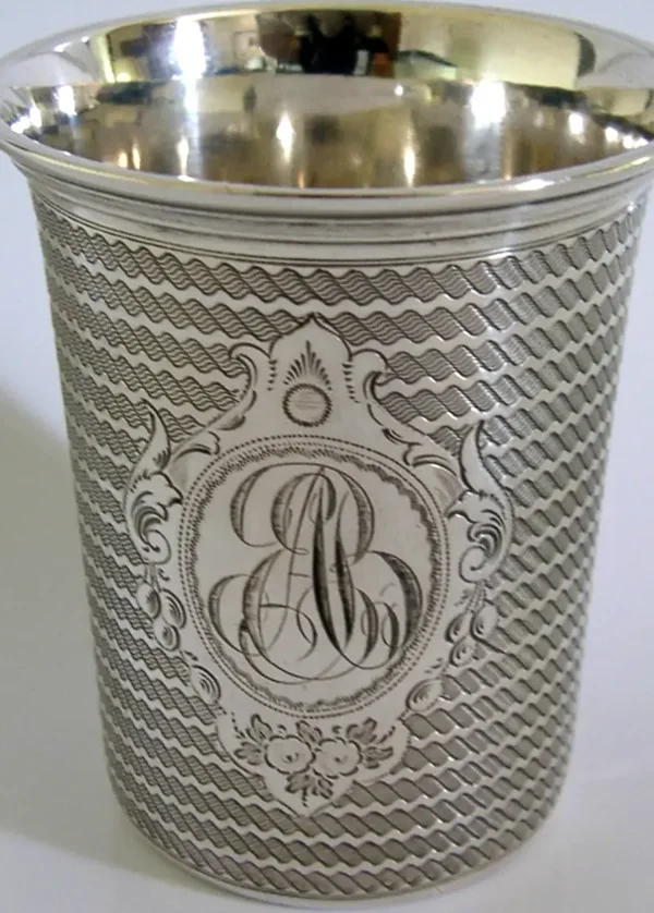 EARLY GERMAN / AUSTRIAN 812 SOLID SILVER BEAKER CUP c1840 BARWARE ANTIQUE 58g