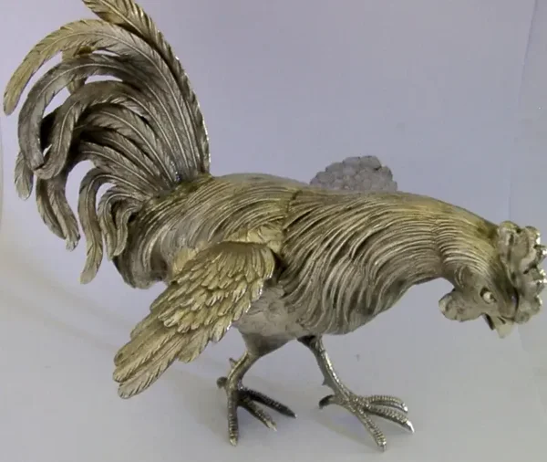 HUGE 854g FRENCH STERLING SILVER COCKEREL ROOSTER CHICKEN BIRD c1920 ANTIQUE