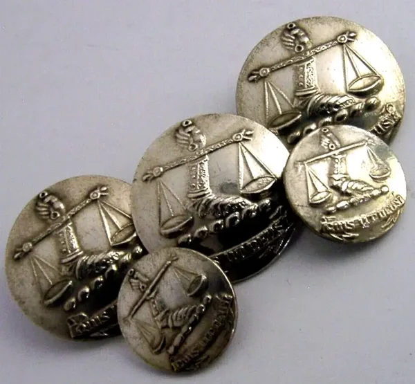 FIVE CRESTED SOLID SILVER MICHAELHOUSE SCHOOL BUTTONS c1900 ANTIQUE