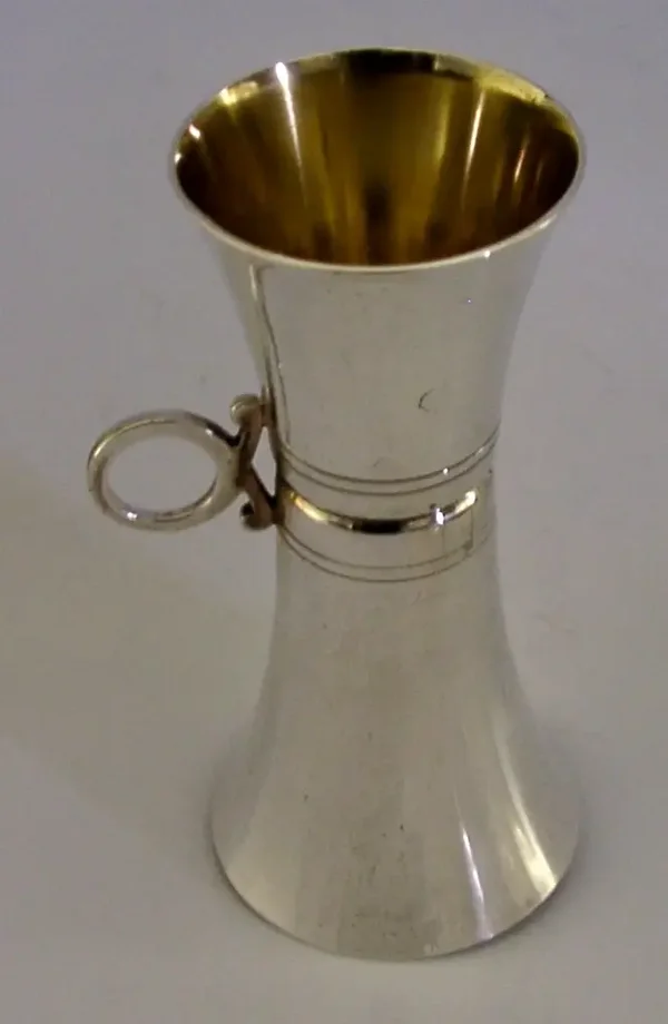 ENGLISH SOLID STERLING SILVER DOUBLE ENDED JIGGER BAR MEASURE 2000 BARWARE 74g