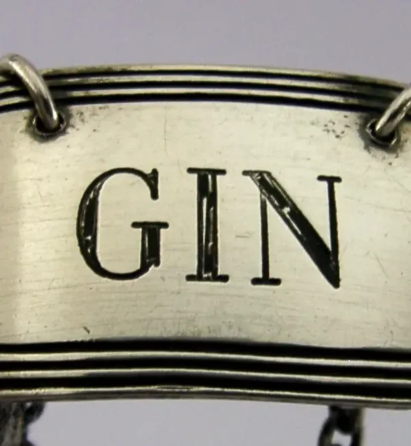ENGLISH SOLID STERLING SILVER GIN WINE LABEL 1956 BARWARE