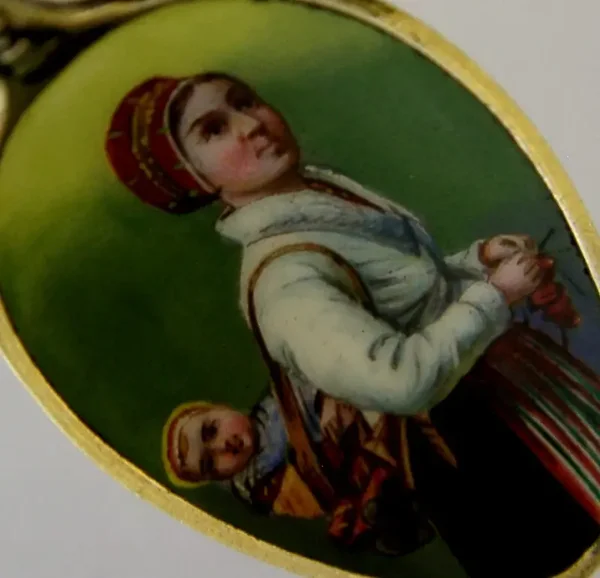 SUPERB SWEDISH SOLID SILVER ENAMEL PICTURE BOWL SOUVENIR SPOON c1910