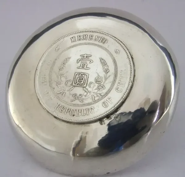 RARE CHINESE EXPORT STERLING SILVER COIN DISH ANTIQUE