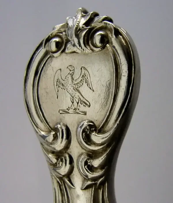 HEAVY 64g STERLING SILVER FALCONER FAMILY CRESTED SPOON 1837 VICTORIA PATTERN