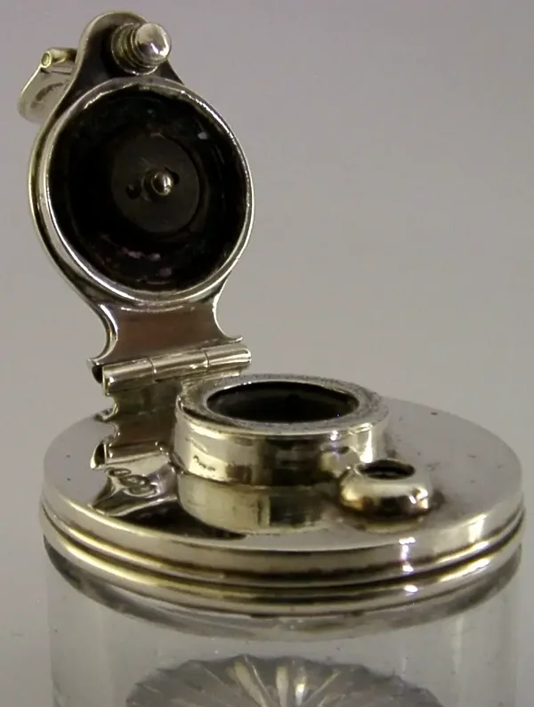 GEORGIAN STERLING SILVER TRAVELLING INKWELL 1819 DESK ANTIQUE