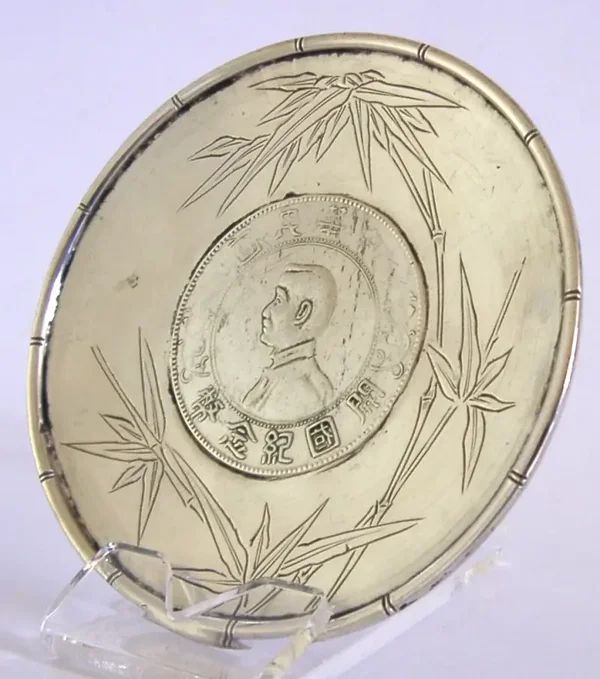 RARE CHINESE EXPORT STERLING SILVER COIN DISH 1927 ANTIQUE