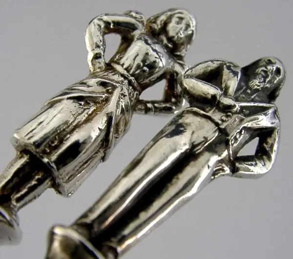 VICTORIAN STERLING SIVER BRIDE & GROOM WEDDING SERVING SPOONS 1895 ANTIQUE