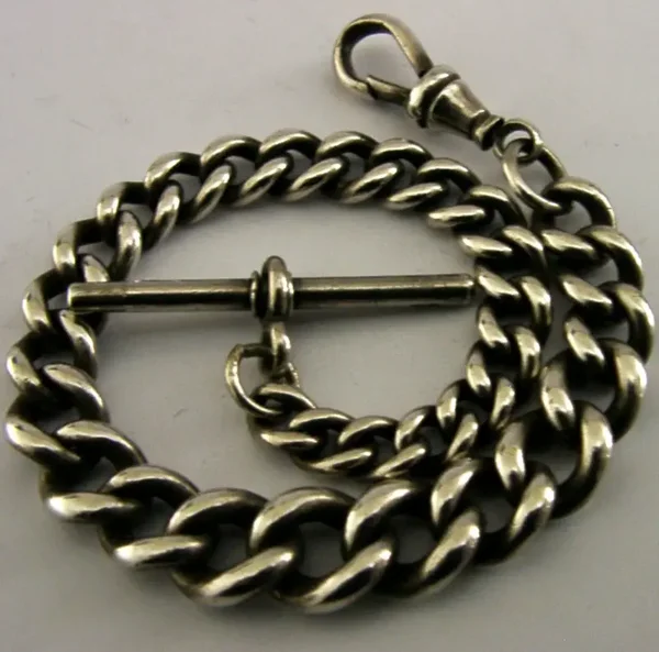 ANTIQUE GRADUATED STERLING SILVER WATCH CHAIN 1904 37g