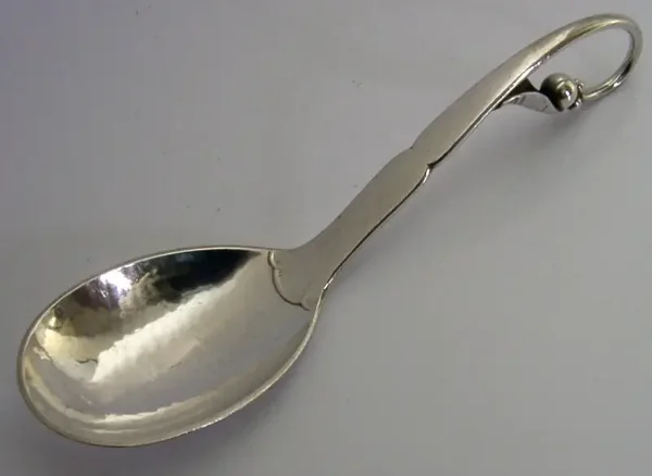GEORG JENSEN STERLING SILVER PATTERN 21 CADDY or JAM SPOON 1920s ARTS & CRAFTS