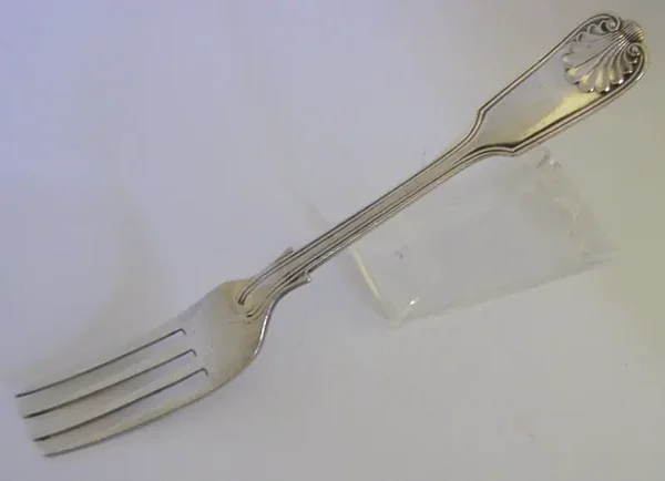 CHESTER STERLING SILVER FORK 1908 HEAVY 55g ANTIQUE FIDDLE THREAD SHELL