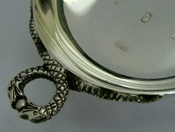 HEAVY 88g QUALITY ENGLISH SOLID STERLING SILVER WINE TASTER 1977 SNAKE HANDLE