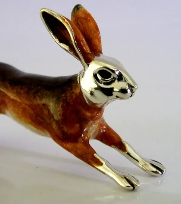 3 inch STERLING SILVER ENAMEL HARE ANIMAL FIGURE c1990 SATURNO ITALY