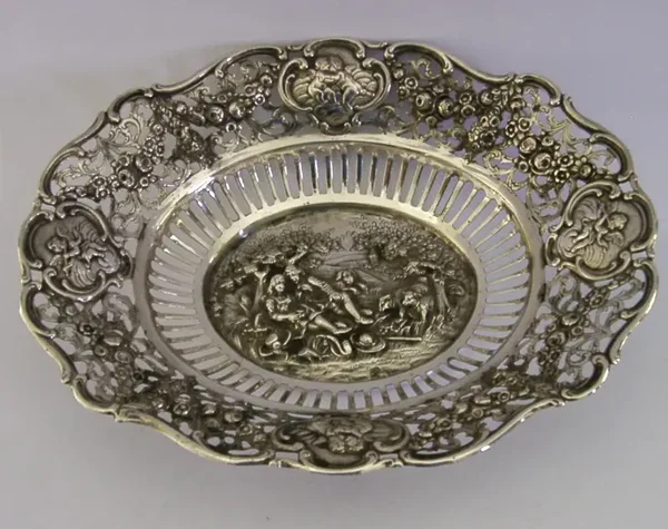 LARGE SOLID SILVER ROMANTIC SCENE 9 inch DISH BOWL 1985 ANTIQUE STYLE 228g