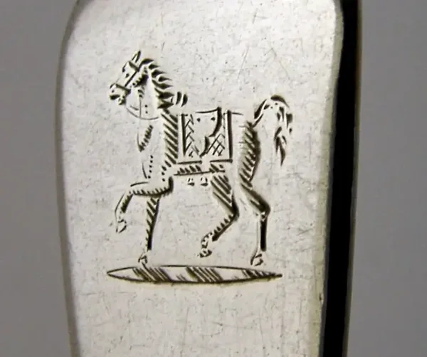 ENGLISH GEORGIAN STERLING SILVER GILLOW FAMILY HORSE CRESTED SPOON 1819 ANTIQUE