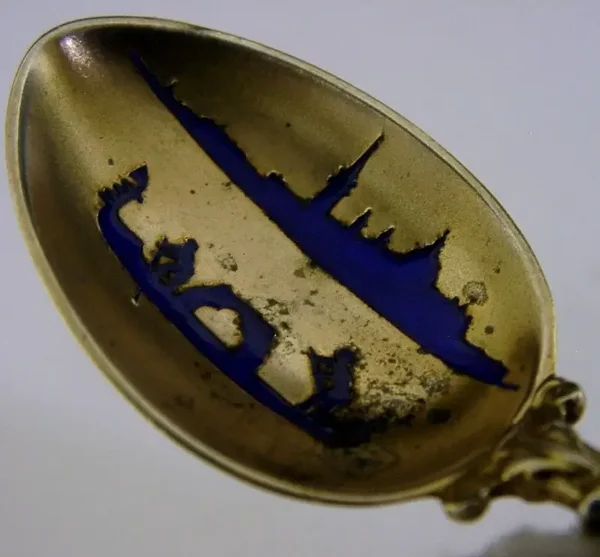 GERMAN 800 SOLID SILVER GILT ENAMEL VENICE SOUVENIR SPOON c1910 ANTIQUE 14g