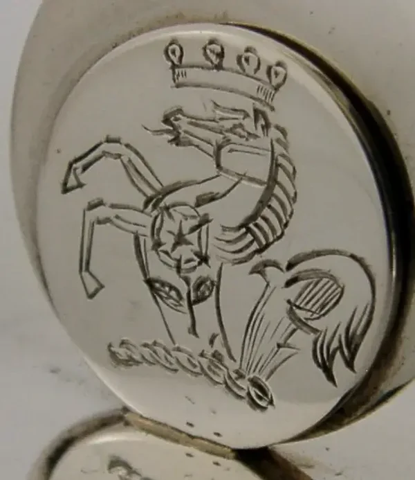 ENGLISH SOLID STERLING SILVER BARON HORSE CRESTED MENU HOLDER 1991