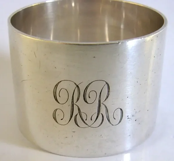 HEAVY 46g ENGLISH ANTIQUE STERLING SILVER 'RR' NAPKIN RING 1907 EDWARDIAN