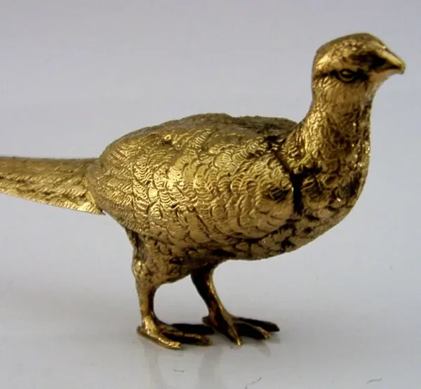 5 inch STERLING SILVER GILT GOLDEN PHEASANT BIRD FIGURE 1994 ENGLISH SHOOTING