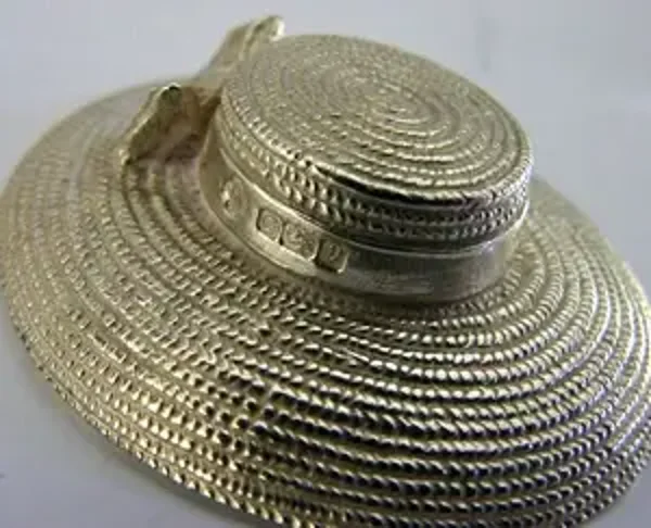 ASPREY STERLING SILVER STRAW HAT BONNET MENU HOLDER 1995 ENGLISH NOVELTY