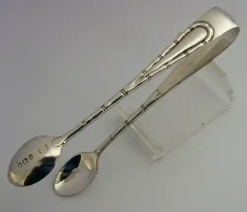 UNUSUAL ENGLISH VICTORIAN SOLID STERLING SILVER BAMBOO SUGAR TONGS 1897