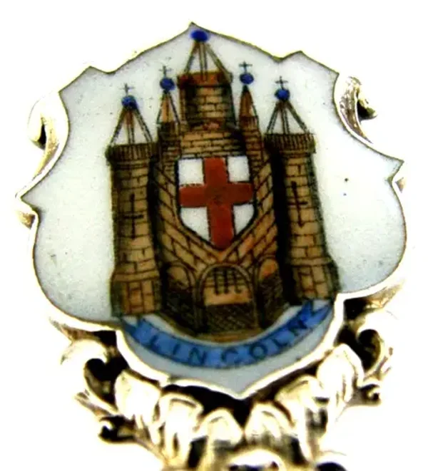 ENGLISH STERLING SILVER ENAMEL LINCOLN SOUVENIR SPOON 1904 ANTIQUE