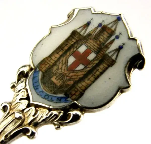 ENGLISH SOLID STERLING SILVER ENAMEL LINCOLN SOUVENIR SPOON 1904 ANTIQUE