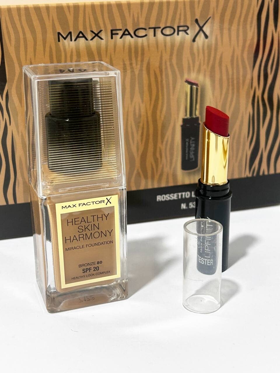 Gift set Max Factor X fondotinta Healthy Skin Harmony più  rossetto Lip infinity N80