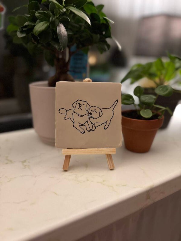 Huisdier lijntekening tegeltje