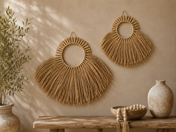 raffia wanddecoratie groot