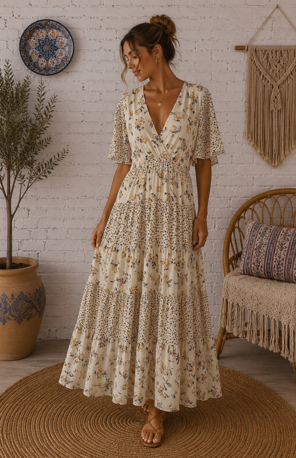 👒SLOWLOVE - Robe longue fleurie - Style bohème romantique