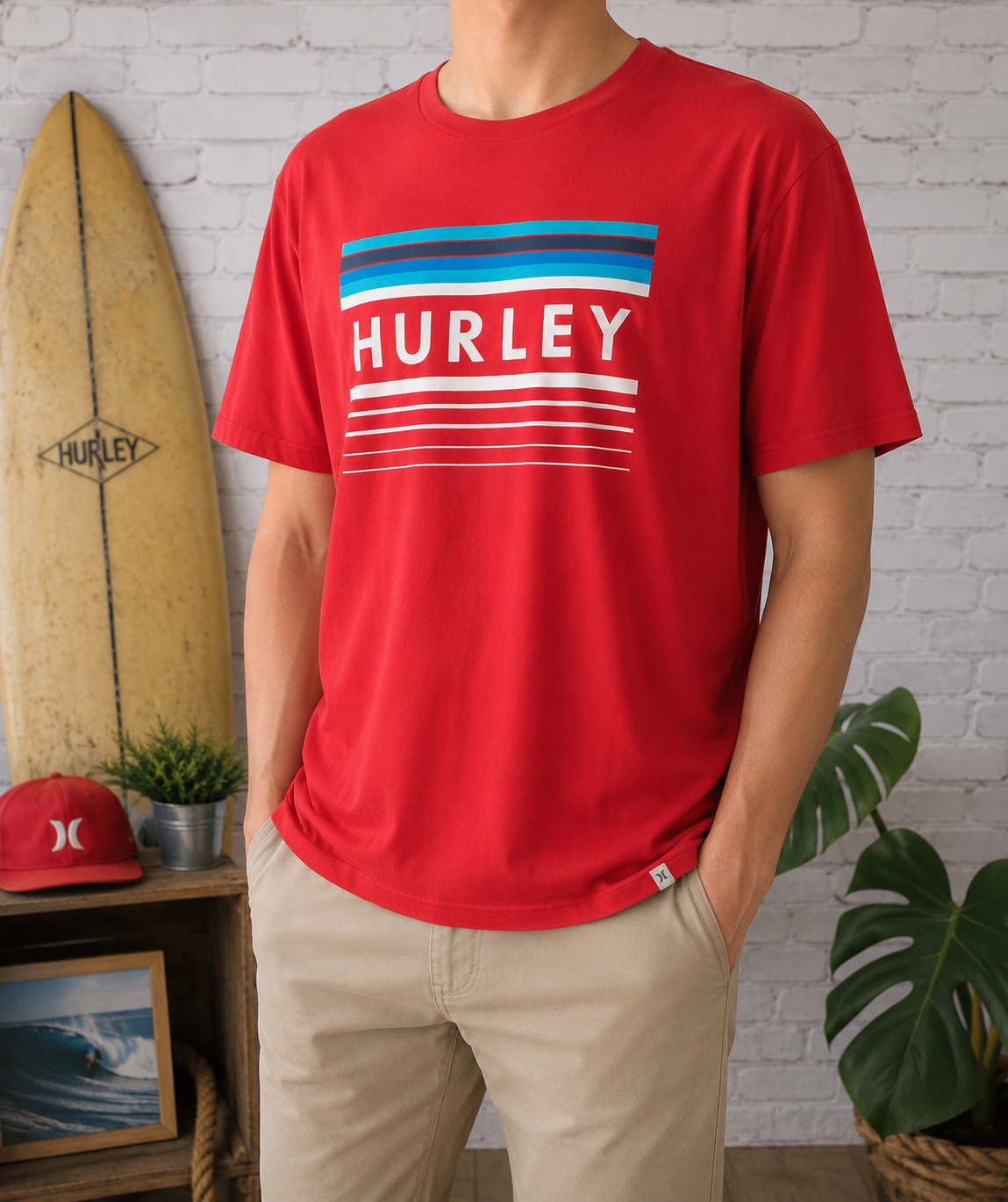 🌊HURLEY - T-shirt Édition "Horizontal Stripe Logo"