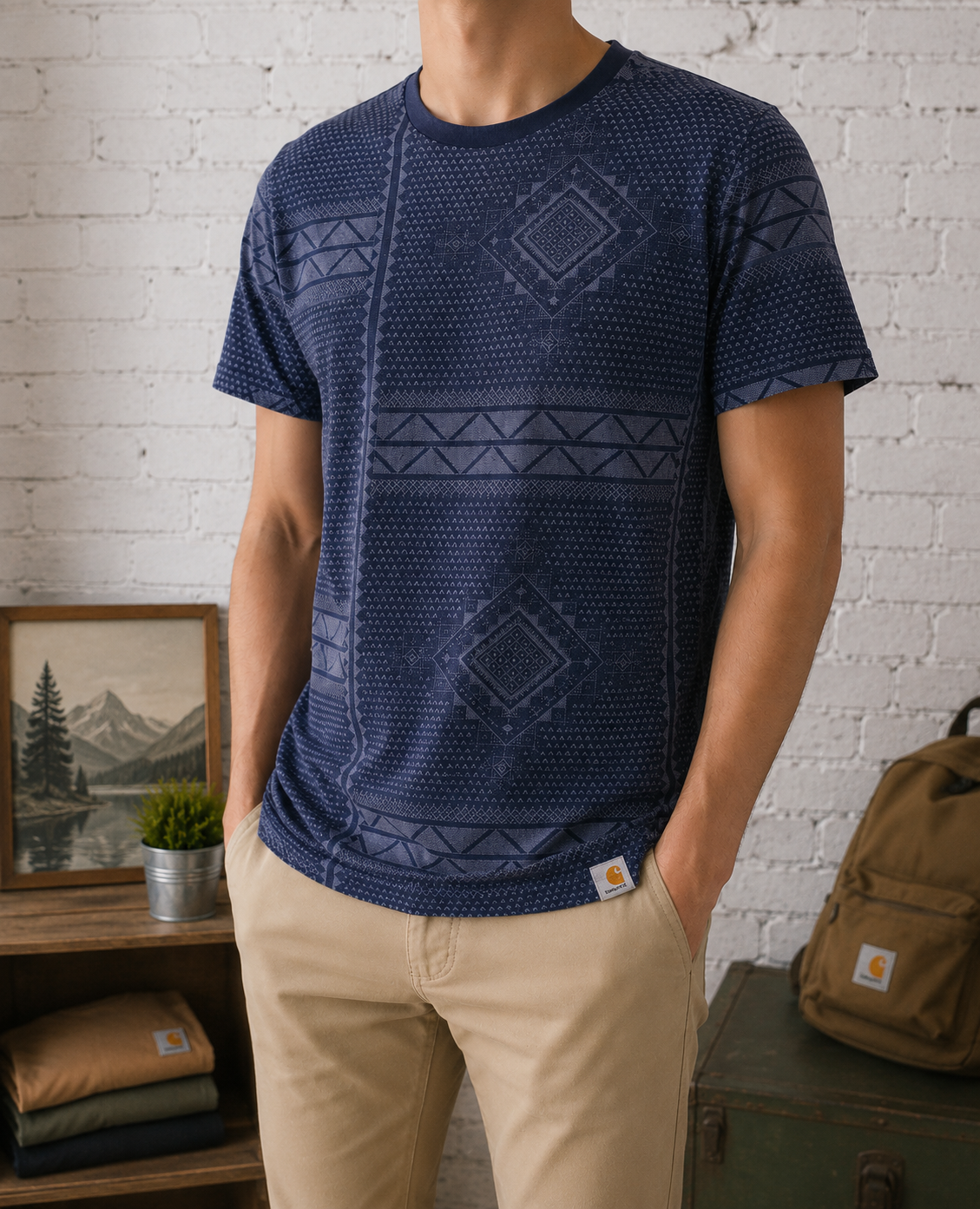 🛹CARHARTT - T-shirt bleu à motifs graphiques all-over