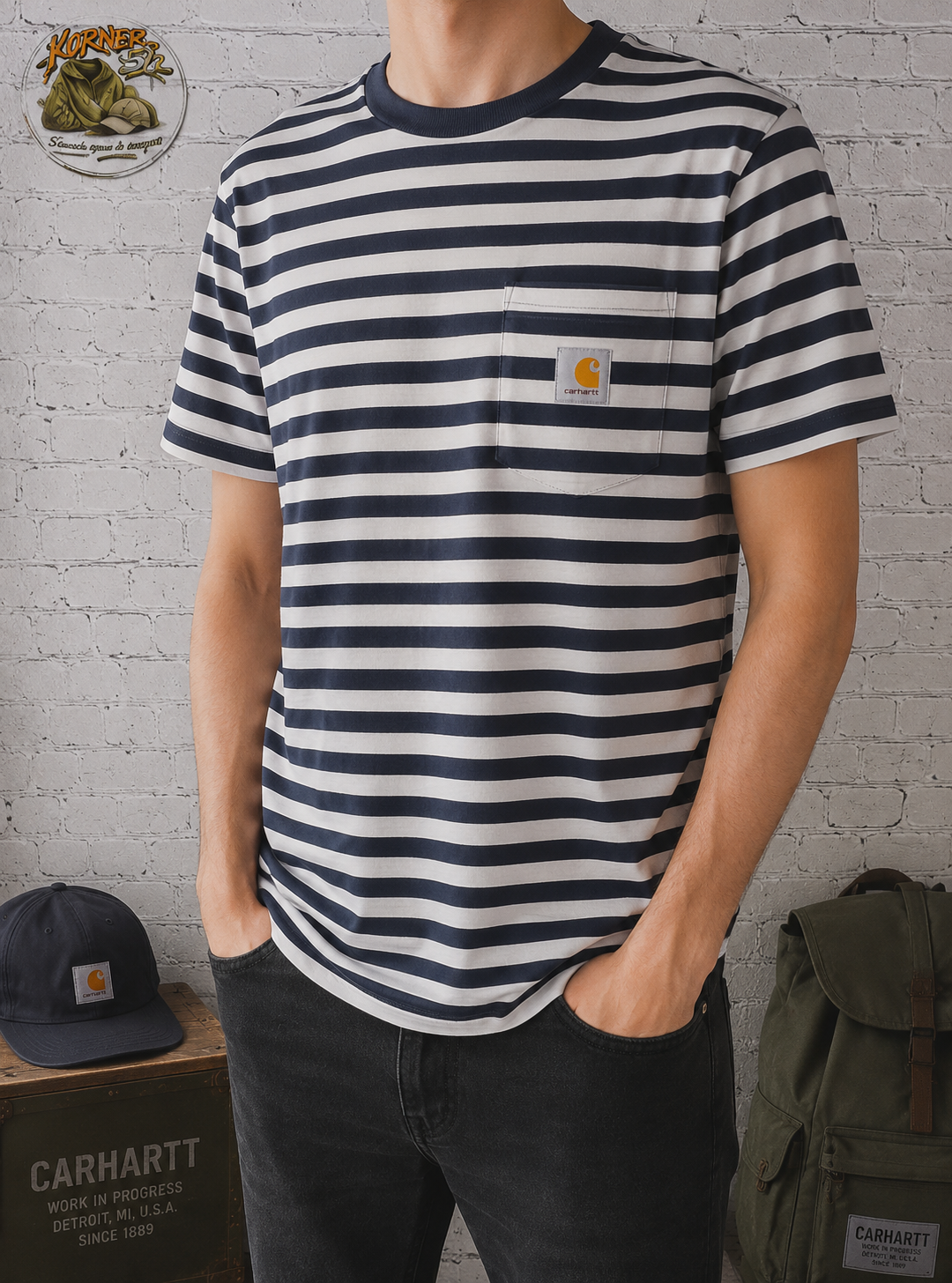 ⚓️CARHARTT - T-Shirt rayé avec poche